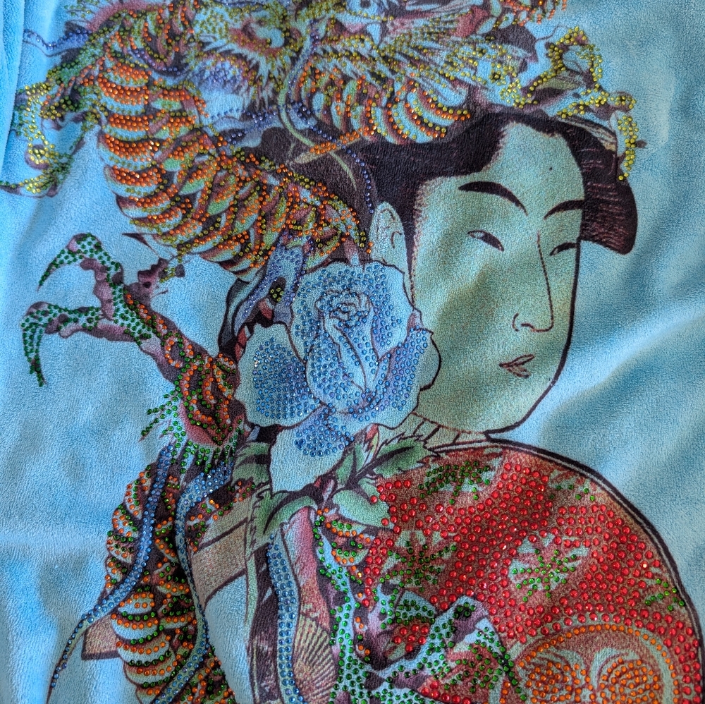 Robe Sequin Asian Face Design, Belted. Free Size - Picture 2 of 5